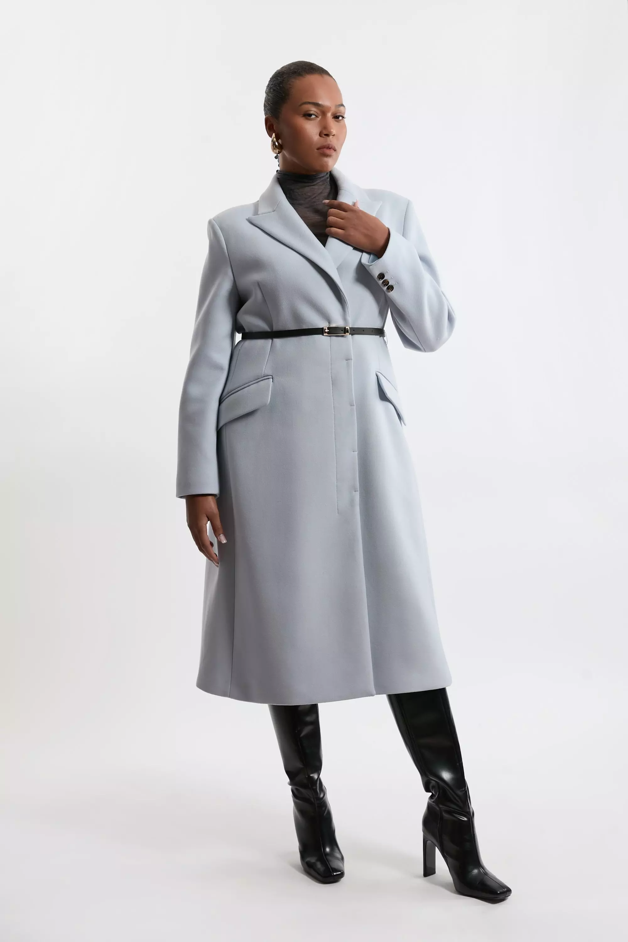 Plus Size Premium Italian Manteco Wool Single Breasted Belted Tailored Maxi Coat Karen Millen